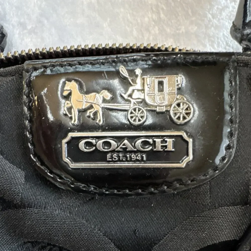 Coach‎ F1806 Black Signature C Sateen Satchel Crossbody Bag Patent Leather Trim